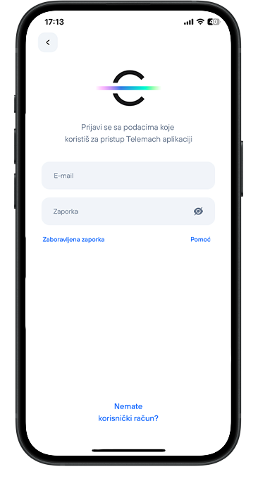 Prijavi se korisničkim podacima koje koristiš za pristup aplikaciji Telemach.